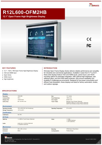 12.1” Open Frame High Brightness Display R12L600-OFM2HB
