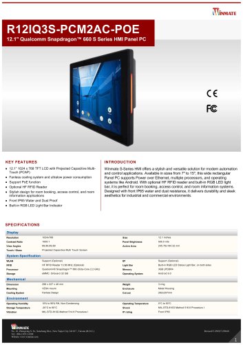 12.1" Qualcomm Snapdragon™ 660 S Series HMI Panel PC R12IQ3S-PCM2AC-POE