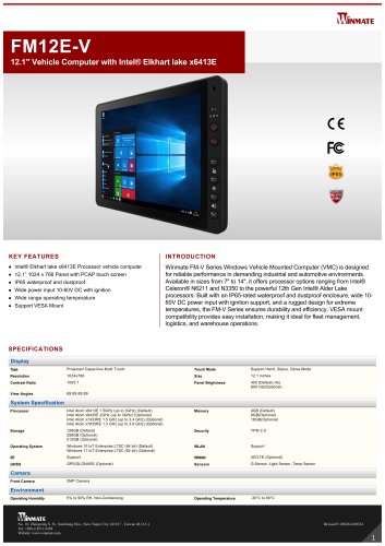 12.1" Vehicle Computer with Intel® Elkhart lake x6413E FM12E-V