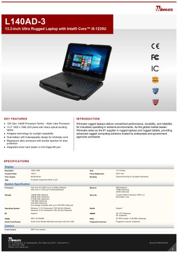13.3-inch Ultra Rugged Laptop with Intel® Core™ i5-1235U L140AD-3