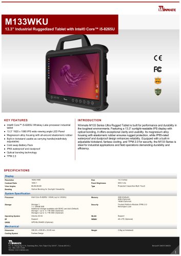 13.3&rdquo; Industrial Ruggedized Tablet with Intel&reg; Core&trade; i5-8265U M133WKU