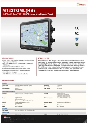 13.3" Intel® Core™ i5-1135G7 Defence Ultra Rugged Tablet M133TGML(HB)