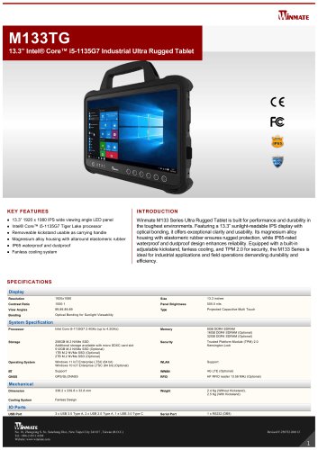 13.3” Intel® Core™ i5-­1135G7 Industrial Ultra Rugged Tablet M133TG