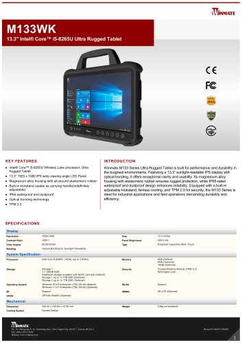 13.3" Intel® Core™ i5-8265U Ruggedized Tablet M133WK
