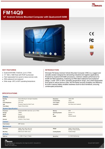 14" Android Vehicle Mounted Computer with Qualcomm® 6490 FM14Q9