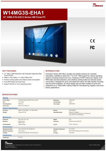 14" ARM A78+A55 E Series HMI Panel PC W14MG3S-EHA1