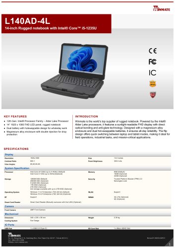 14-inch Rugged notebook with Intel® Core™ i5-1235U L140AD-4L