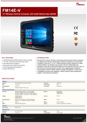 14" Windows Vehicle Computer with Intel® Elkhart lake x6425E FM14E-V