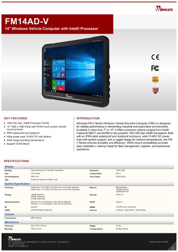 14" Windows Vehicle Computer with Intel® Processor FM14AD-V