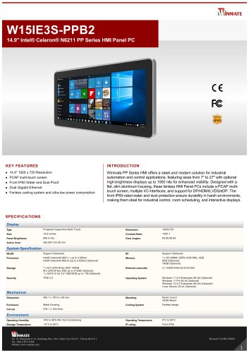 14.9" Intel® Celeron® N6211 PP Series HMI Panel PC W15IE3S-PPB2