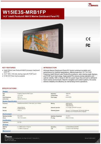 14.9” Intel® Pentium® N6415 Marine Dashboard Panel PC W15IE3S-MRB1FP