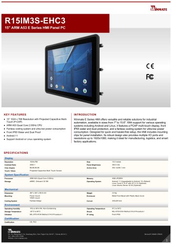 15" ARM A53 E Series HMI Panel PC R15IM3S-EHC3