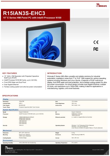 15" E Series HMI Panel PC with Intel® Processor N150 R15IAN3S-EHC3