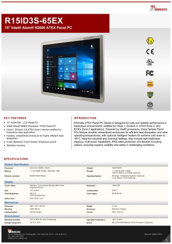 15" Intel® Atom® N2600 ATEX Panel PC R15ID3S-65EX