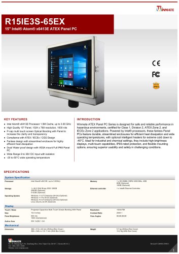 15" Intel® Atom® x6413E ATEX Panel PC R15IE3S-65EX