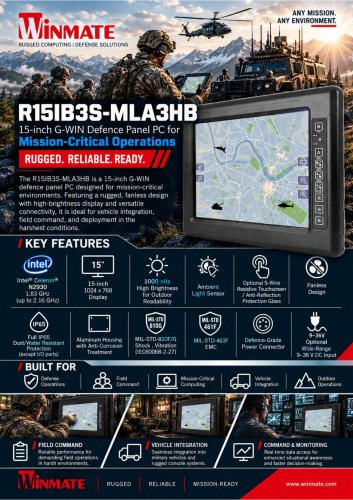15" Intel&reg; Celeron&reg; N2930 G-WIN Defence Panel PC R15IB3S-MLA3HB
