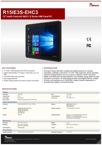 15" Intel® Celeron® N6211 E Series HMI Panel PC R15IE3S-EHC3