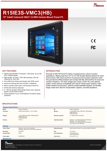 15" Intel® Celeron® N6211 G-WIN Vehicle Mount Panel PC R15IE3S-VMC3(HB)