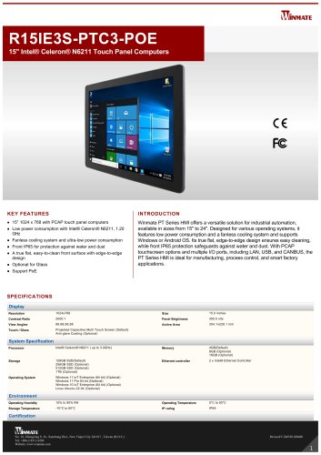 15" Intel® Celeron® N6211 Touch Panel Computers R15IE3S-PTC3-POE