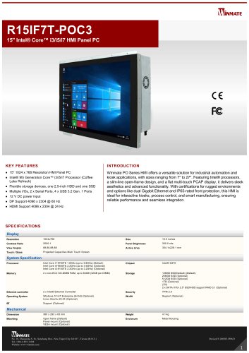 15" Intel® Core™ i3/i5/i7 HMI Panel PC R15IF7T-POC3