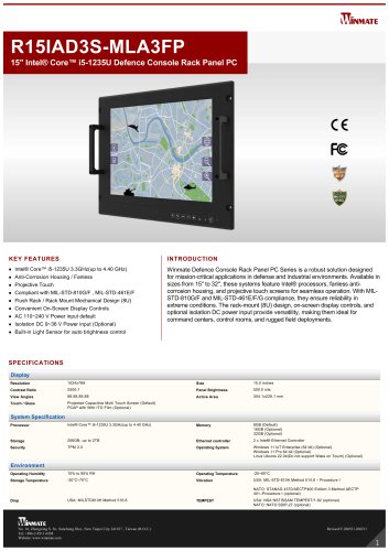 15" Intel® Core™ i5-1235U Defence Console Rack Panel PC R15IAD3S-MLA3FP