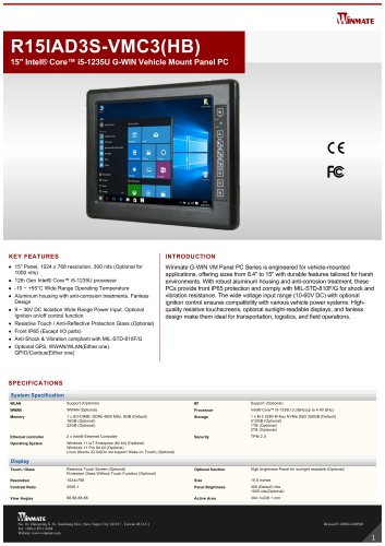 15″ Intel® Core™ i5-1235U G-WIN Vehicle Mount Panel PC R15IAD3S-VMC3(HB)