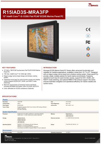 15" Intel® Core™ i5-1335U Flat PCAP ECDIS Marine Panel PC R15IAD3S-MRA3FP