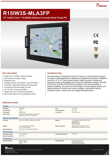 15" Intel® Core™ i5-8265U Defence Console Rack Panel PC R15IW3S-MLA3FP