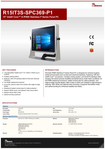 15" Intel® Core™ i5 IP69K Stainless P Series Panel PC R15IT3S-SPC369-P1