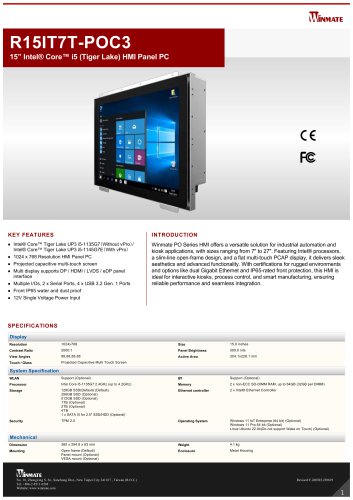 15” Intel® Core™ i5 (Tiger Lake) HMI Panel PC R15IT7T-POC3