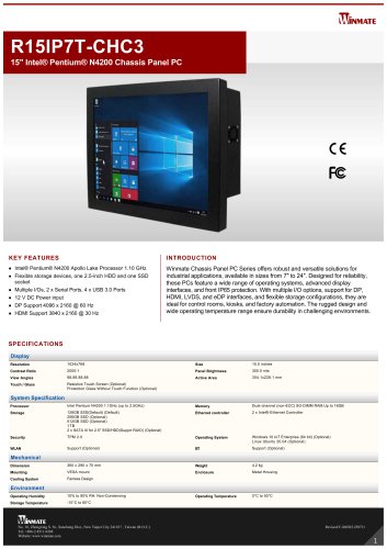 15" Intel® Pentium® N4200 Chassis Panel PC R15IP7T-CHC3