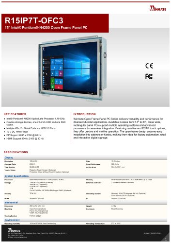 15" Intel® Pentium® N4200 Open Frame Panel PC R15IP7T-OFC3
