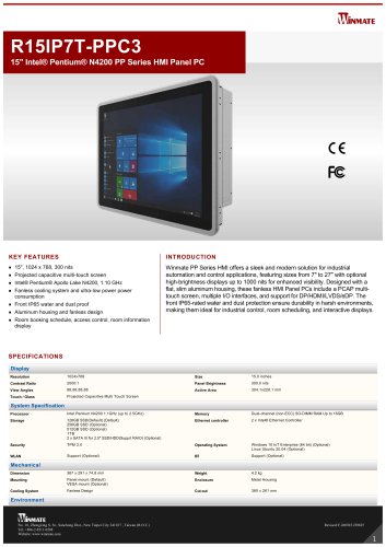 15" Intel® Pentium® N4200 PP Series HMI Panel PC R15IP7T-PPC3