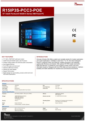 15" Intel® Pentium® N4200 S Series HMI Panel PC R15IP3S-PCC3-POE