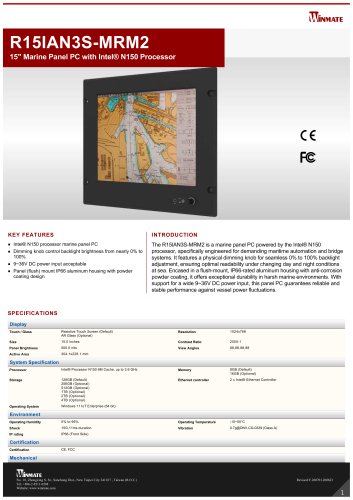 15" Marine Panel PC with Intel® N150 Processor R15IAN3S-MRM2