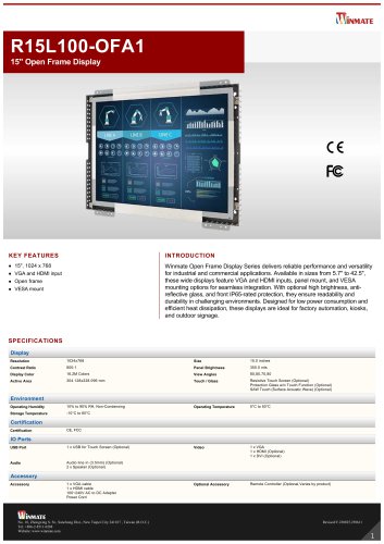 15” Open Frame Display R15L100-OFA1