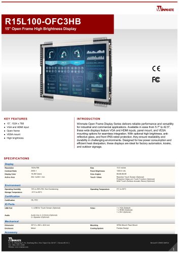 15” Open Frame High Brightness DisplayR15L100-OFC3HB