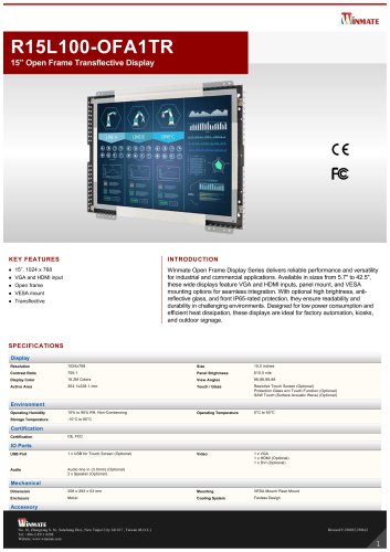 15” Open Frame Transflective Display R15L100-OFA1TR