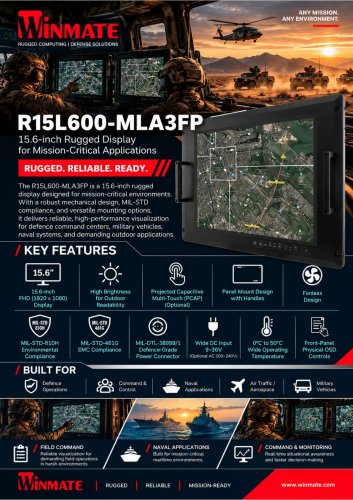 15" PCAP Rack Mount Defence Display R15L600-MLA3FP
