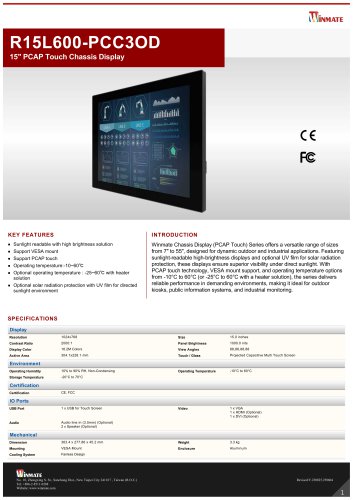 15" PCAP Touch Chassis Display R15L600-PCC3OD
