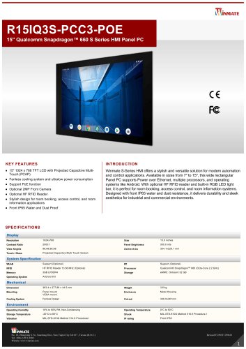 15" Qualcomm Snapdragon™ 660 S Series HMI Panel PC R15IQ3S-PCC3-POE