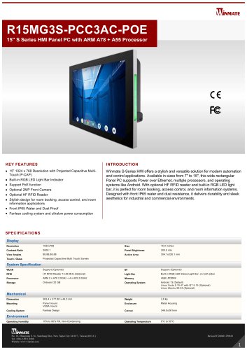 15" S Series HMI Panel PC with ARM A78 + A55 Processor R15MG3S-PCC3AC-POE