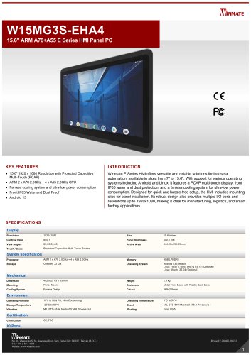 15.6" ARM A78+A55 E Series HMI Panel PC W15MG3S-EHA4