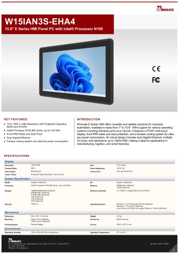 15.6" E Series HMI Panel PC with Intel® Processor N150 W15IAN3S-EHA4