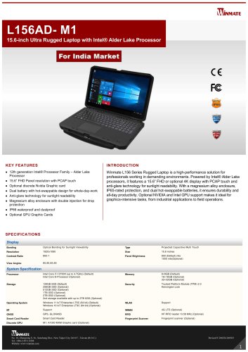 15.6-inch Ultra Rugged Laptop with Intel® Alder Lake Processor L156AD- M1