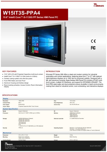 15.6" Intel® Core™ i5-1135G PP Series HMI Panel PC W15IT3S-PPA4
