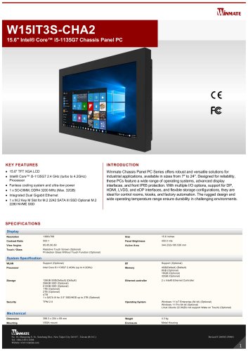 15.6" Intel® Core™ i5-1135G7 Chassis Panel PC W15IT3S-CHA2