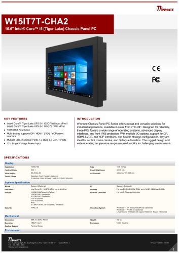 15.6” Intel® Core™ i5 (Tiger Lake) Chassis Panel PC W15IT7T-CHA2