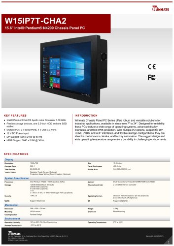 15.6" Intel® Pentium® N4200 Chassis Panel PC W15IP7T-CHA2