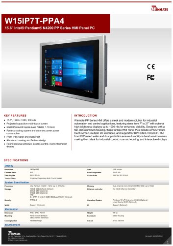15.6" Intel® Pentium® N4200 PP Series HMI Panel PC W15IP7T-PPA4